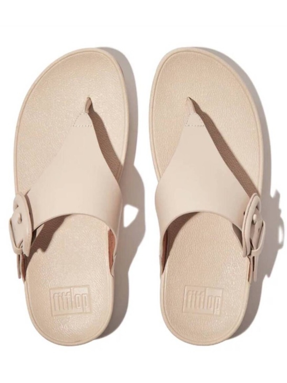 NWT  FitFlop Lulu Covered Buckle Leather Adjustable Toe Post Sandals in Stone 6